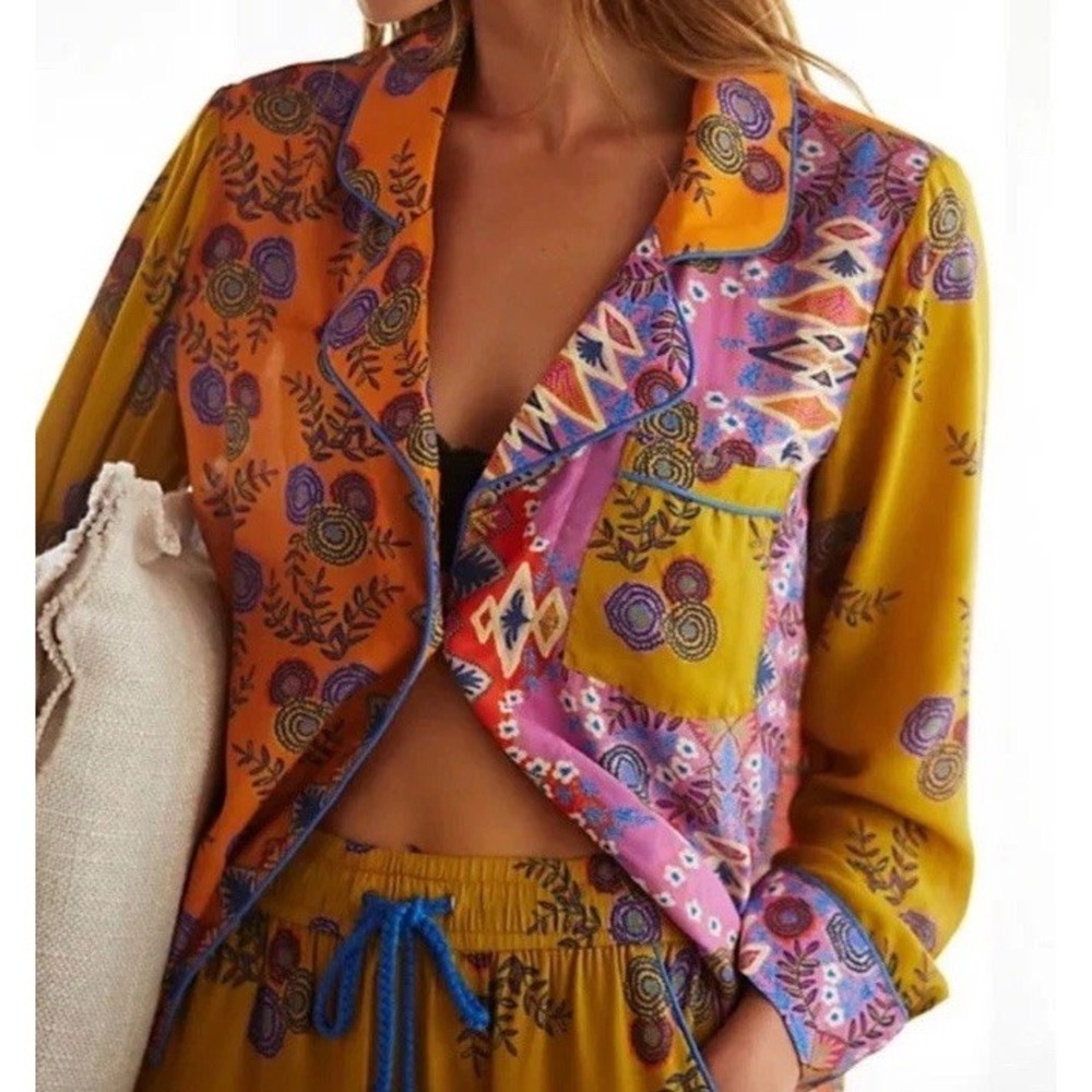 By Anthropologie Long Sleeve Patchwork Floral Button Shirt Multicolor Top Size S - Picture 8 of 9